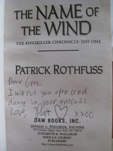 The Name of the Wind by Patrick Rothfuss (signed title page) Signed title page of The Name of the Wind by Patrick Rothfuss